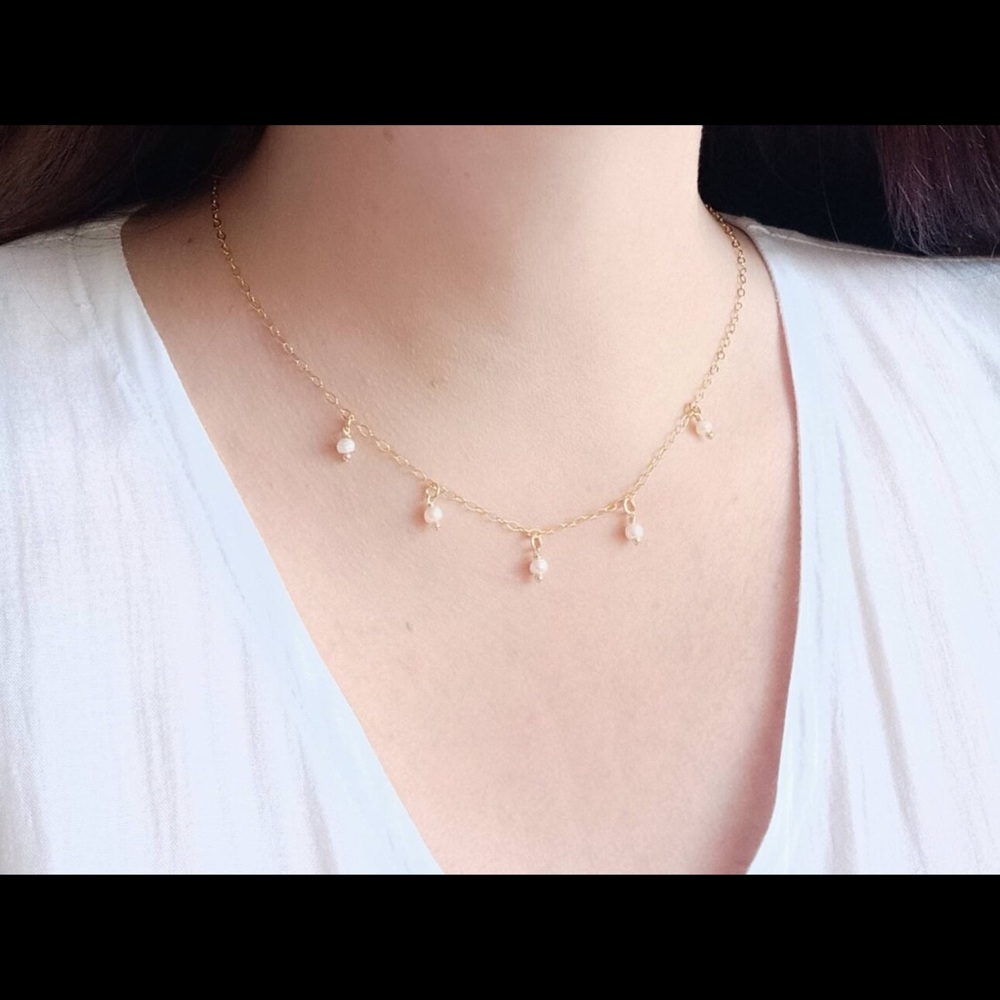 14K Gold Multi Pearl Drop Necklace Tiny Freshwater Pearl Layering Necklace